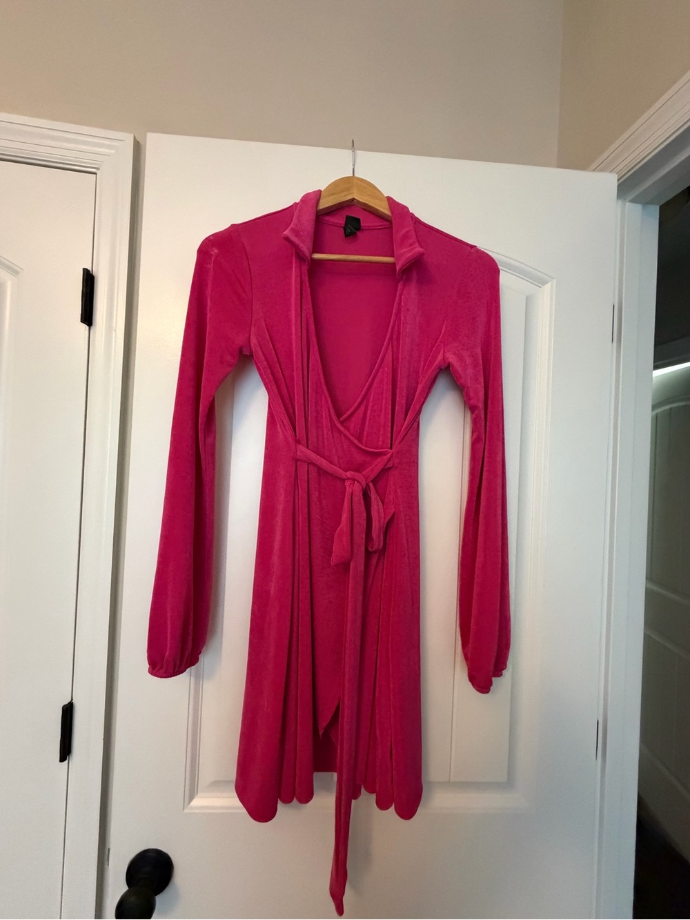 wild fable Hot Pink Long Sleeve Dress with Front Tie
